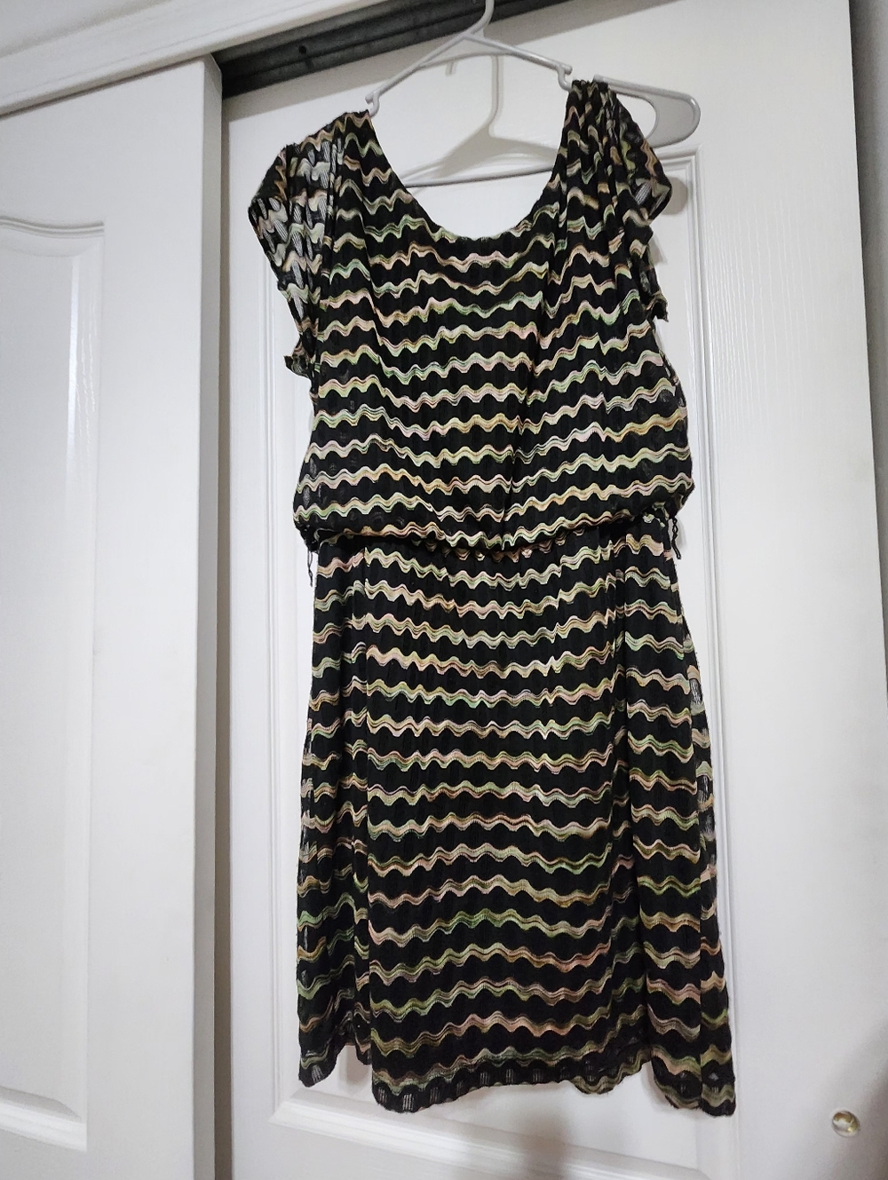 City Triangles Black Multicolor Wave-Print Mini Dress